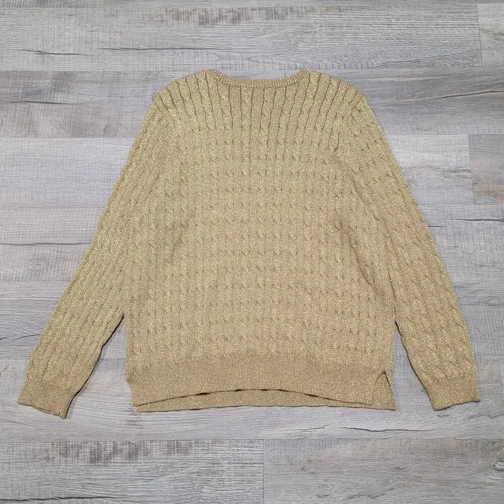 Ralph Lauren LRL Cotton Cable Knit Crew Neck Sweater Size 2X Shimmer‎ Holiday